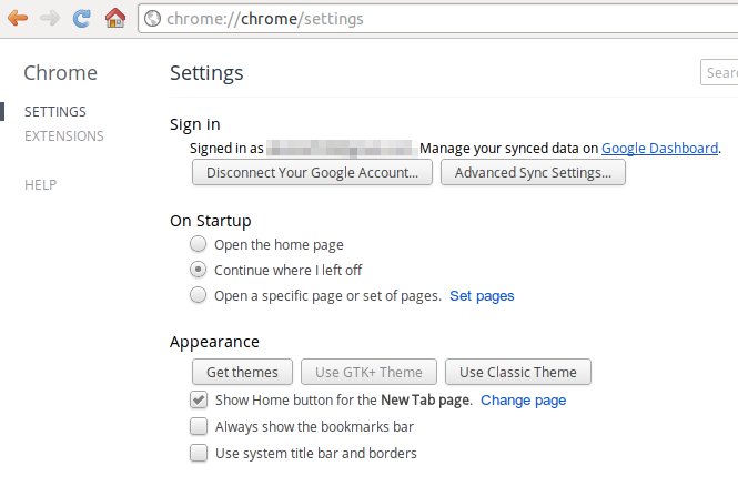 Chrome Settings Page